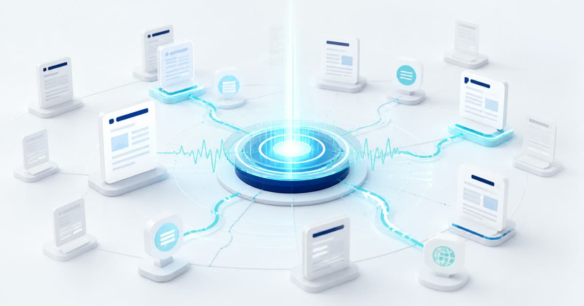 Abstract AI visibility scan connecting cited web pages